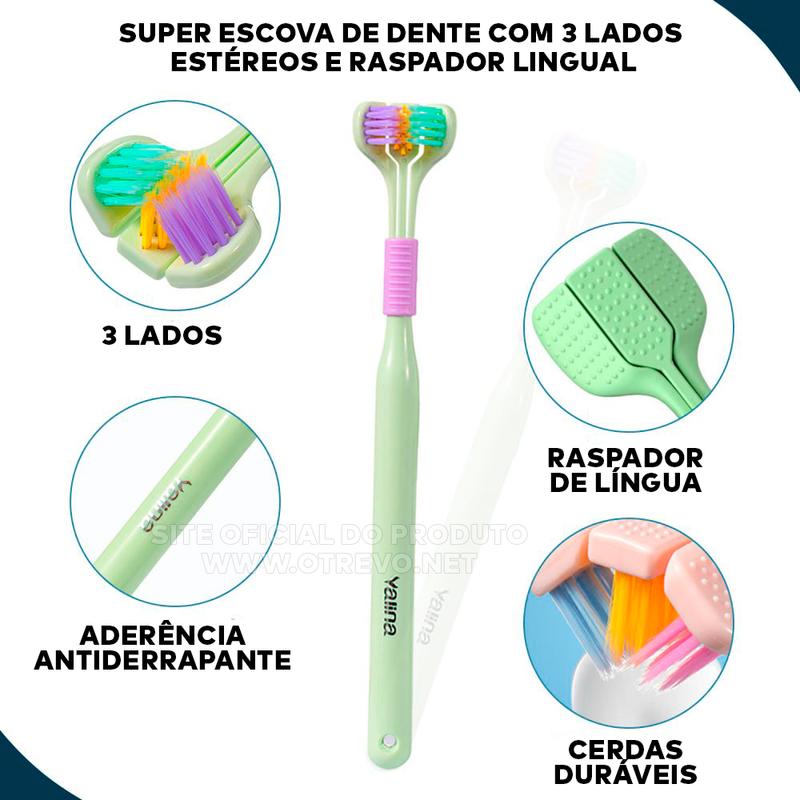 Super Cepillo de Dientes com 3 Lados Estéreos e Raspador de lengua- SmileGold®